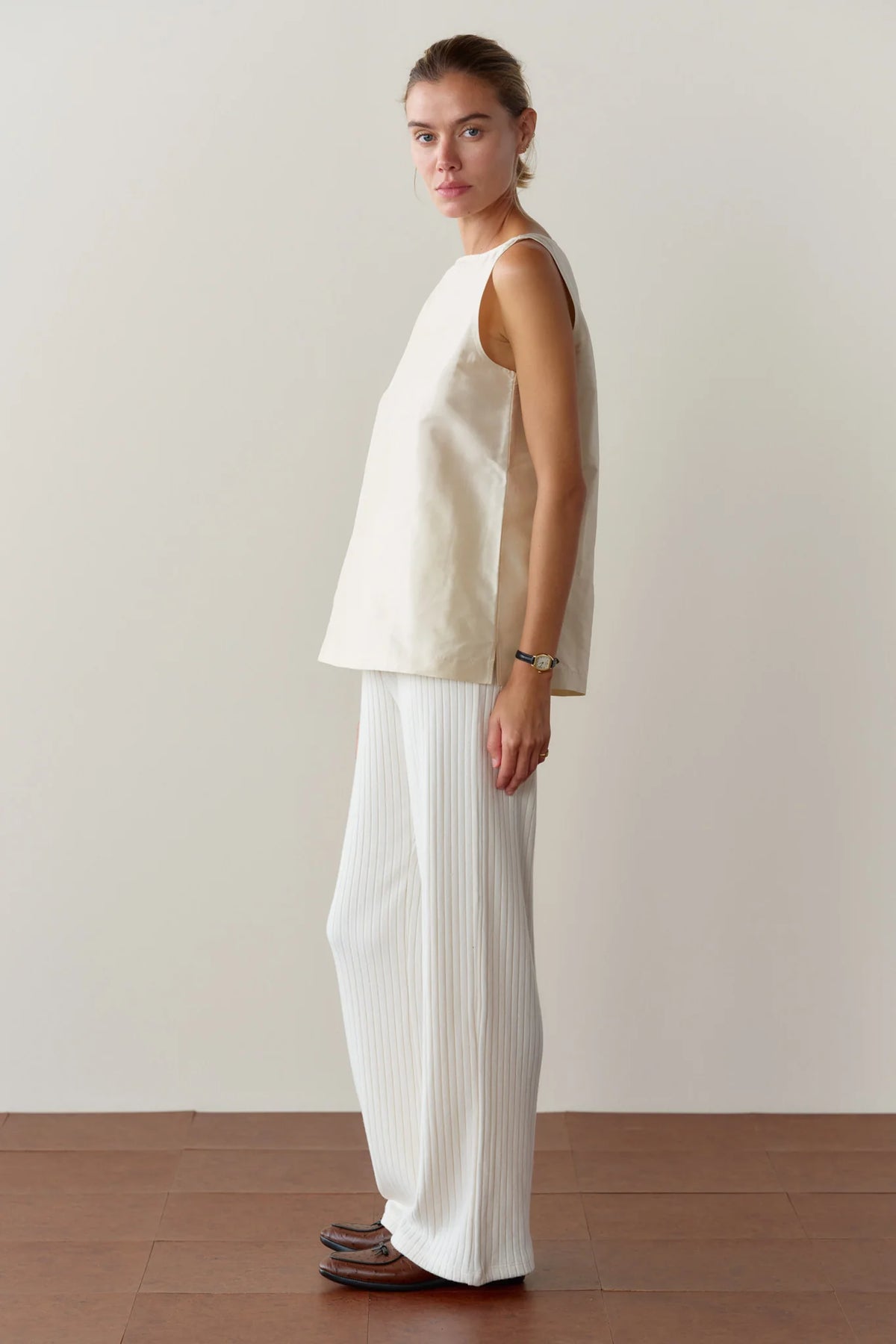 Sweater Rib Simple Pant - Creme