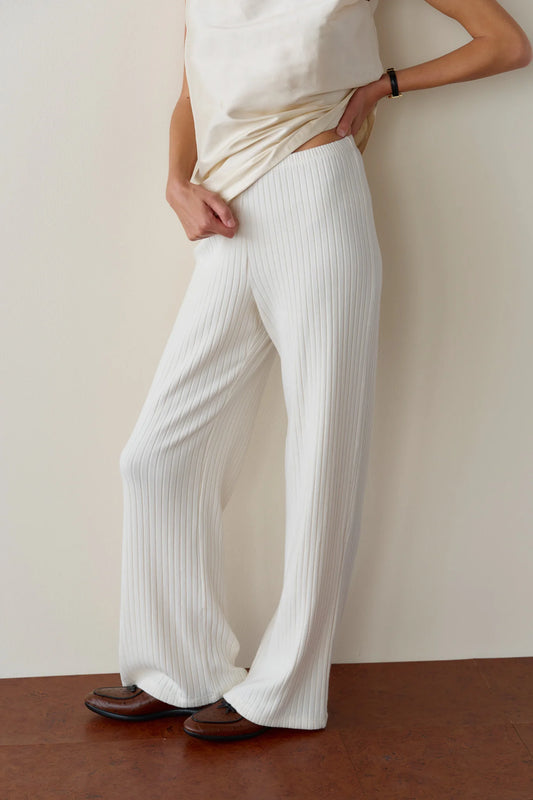 Sweater Rib Simple Pant - Creme
