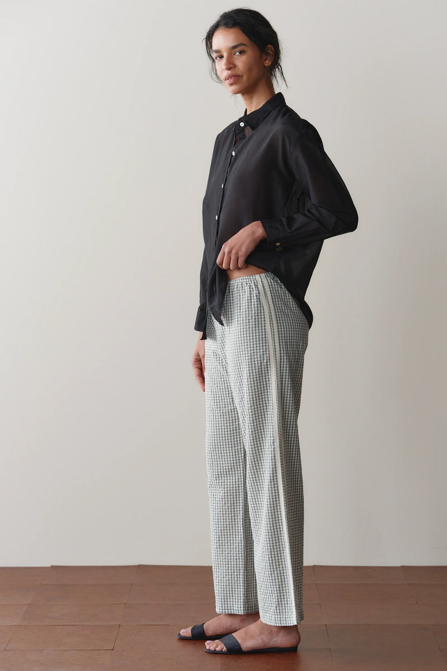 Cotton Gingham Stripe Crop Pant - Dill