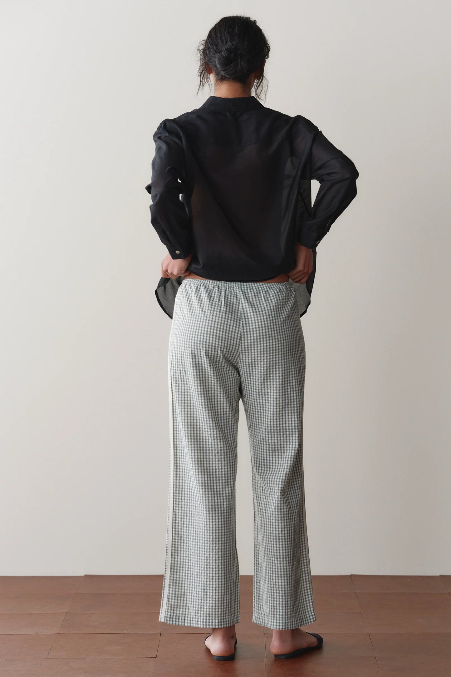 Cotton Gingham Stripe Crop Pant - Dill