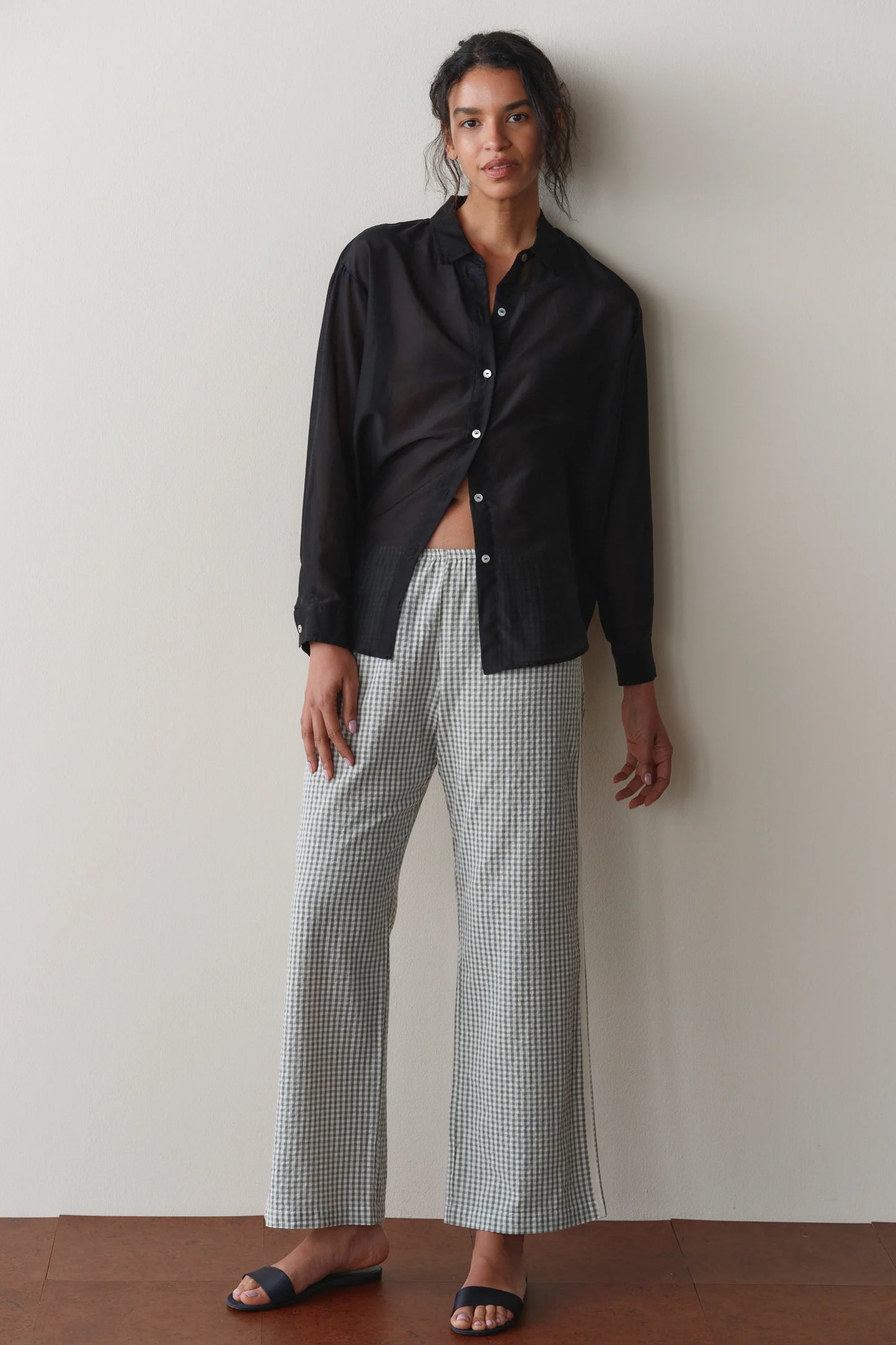 Cotton Gingham Stripe Crop Pant - Dill