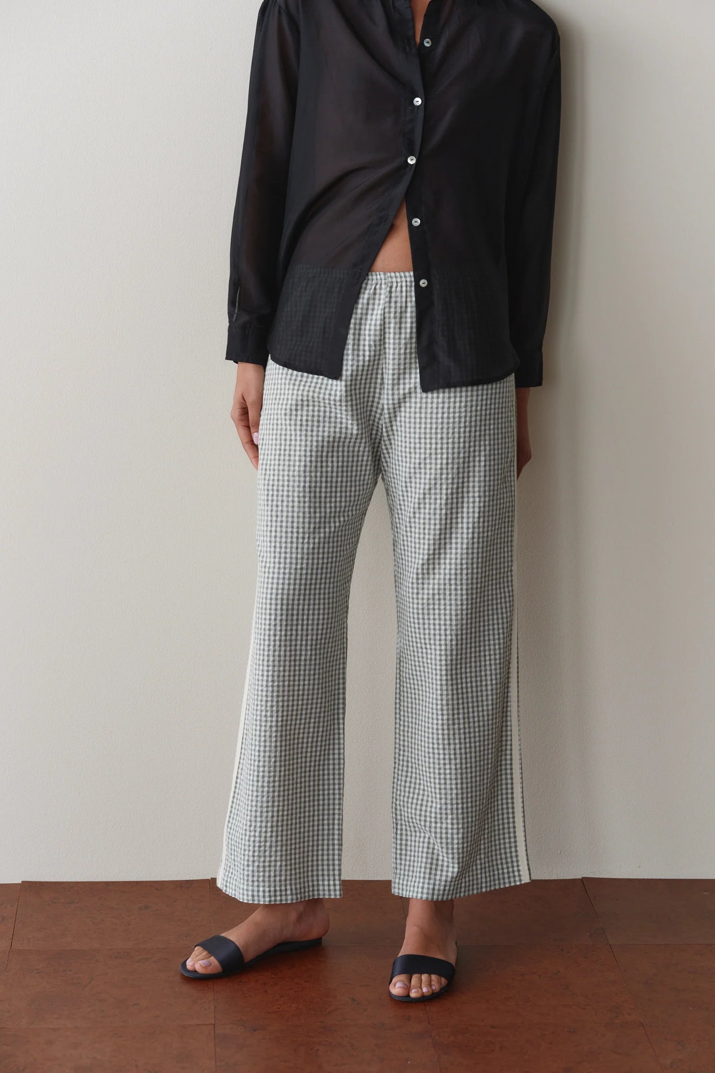 Cotton Gingham Stripe Crop Pant - Dill