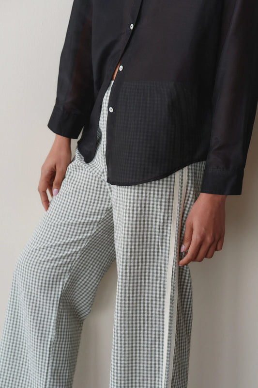 Cotton Gingham Stripe Crop Pant - Dill