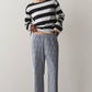 Cotton Gingham Stripe Crop Pant - Jet