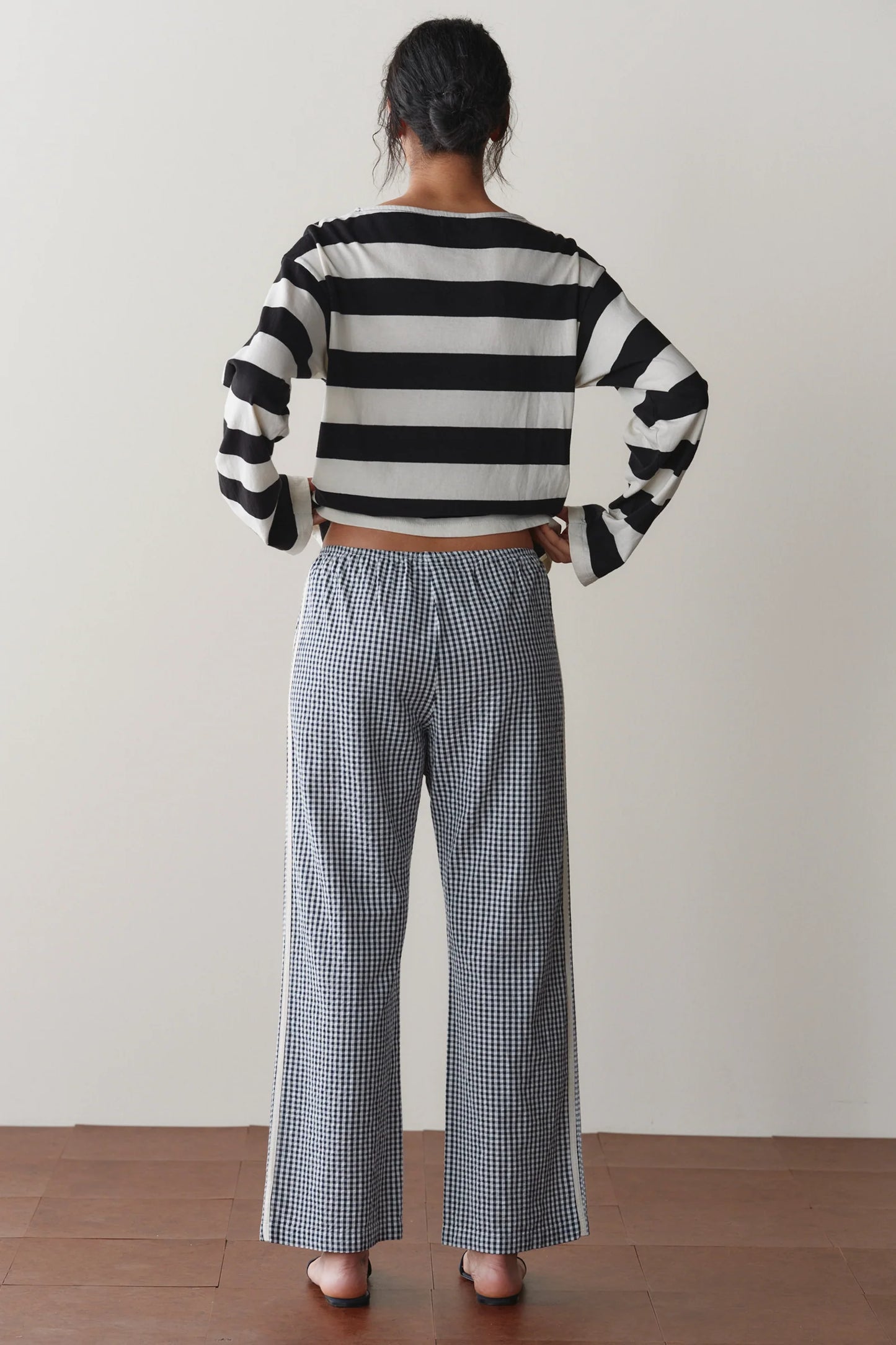 Cotton Gingham Stripe Crop Pant - Jet