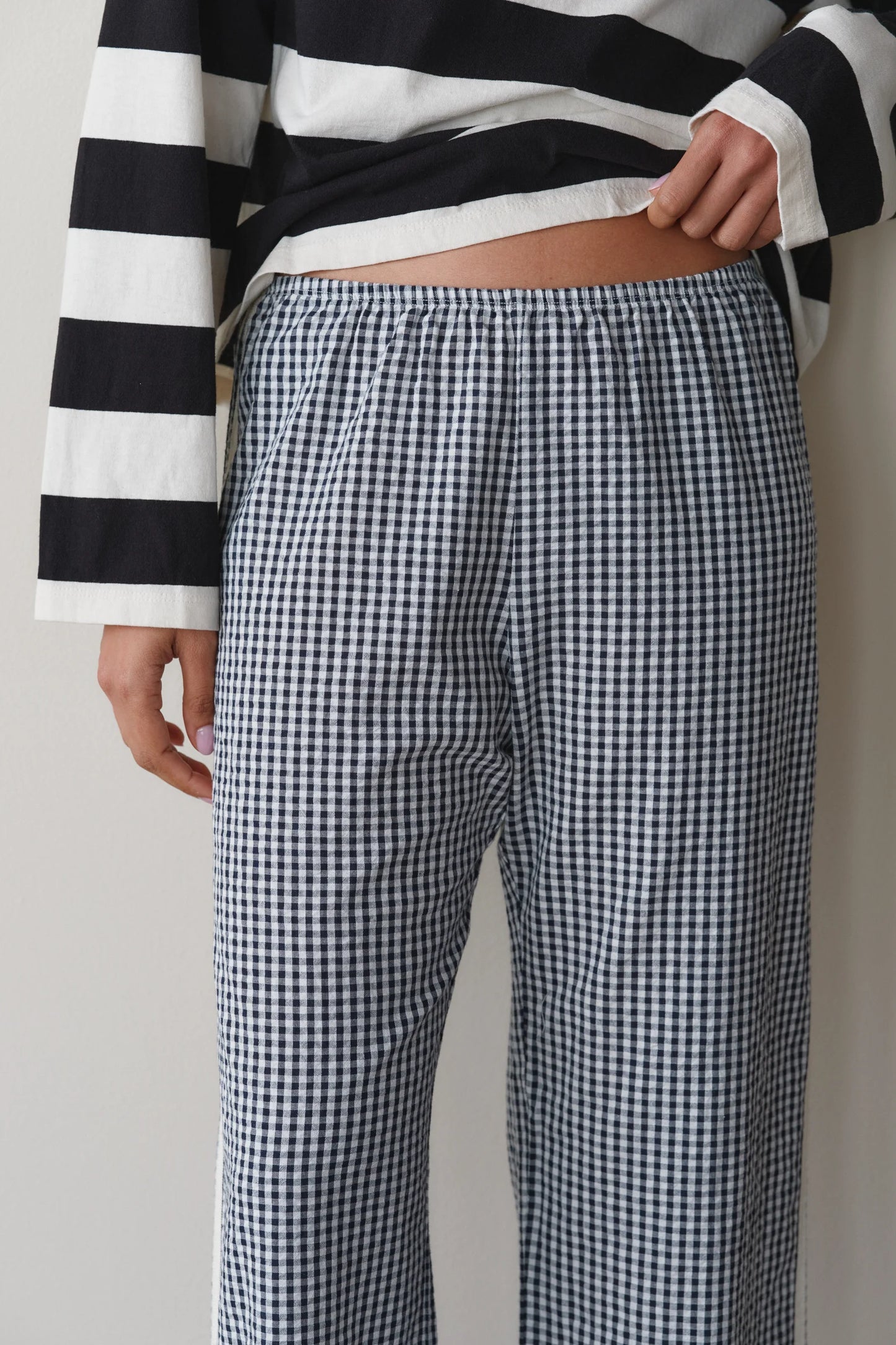 Cotton Gingham Stripe Crop Pant - Jet