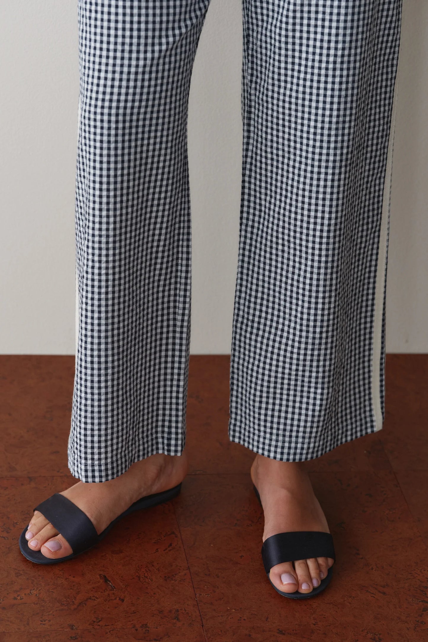 Cotton Gingham Stripe Crop Pant - Jet