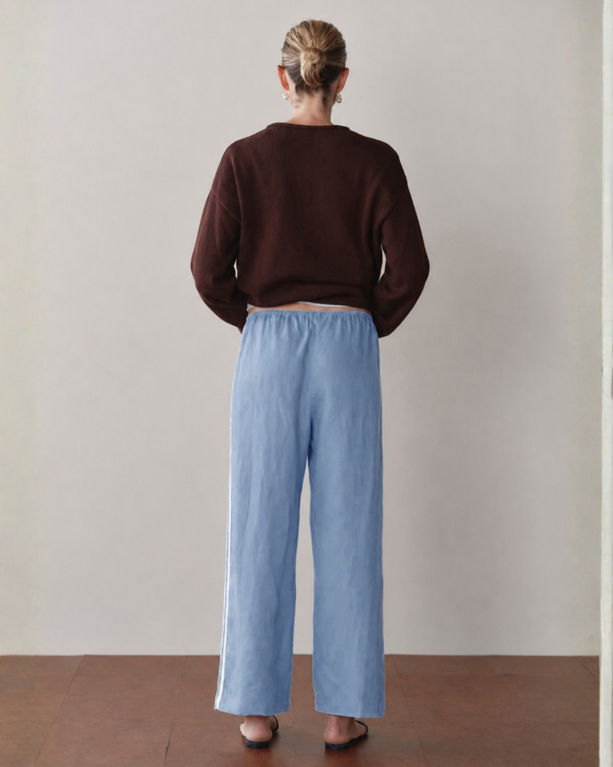 Linen Stripe Crop Racer Pant - Cornflower