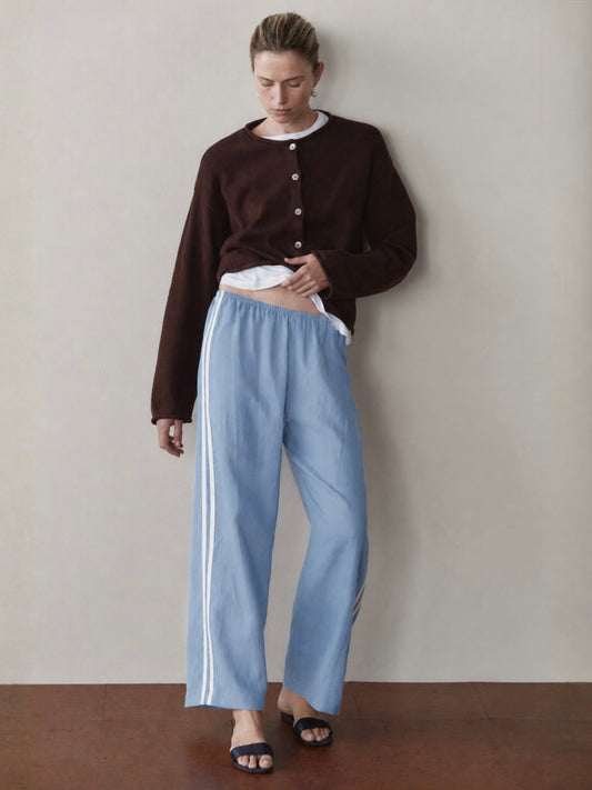 Linen Stripe Crop Racer Pant - Cornflower