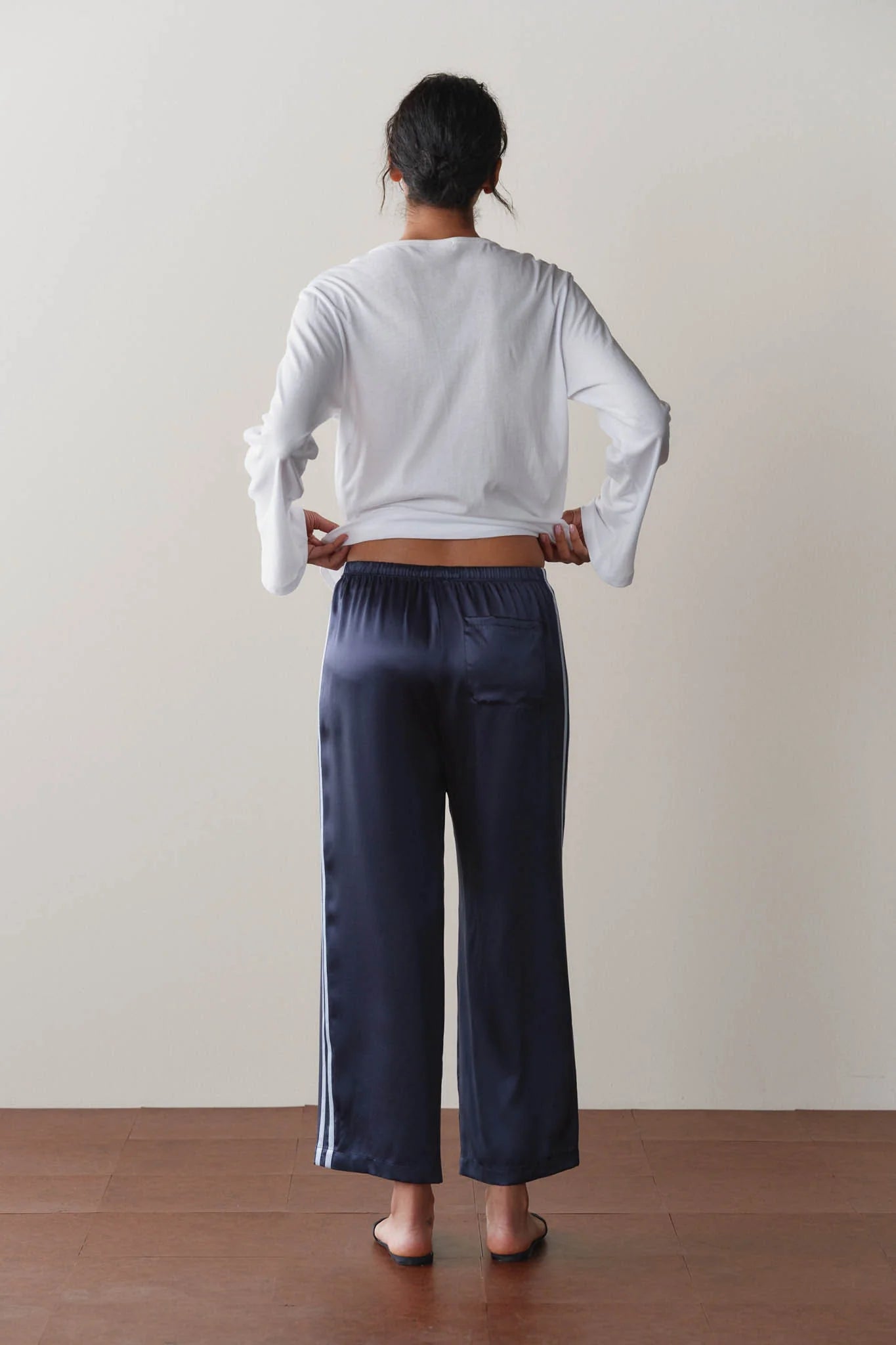 Silk Stripe Crop Pant - Navy / Cloud