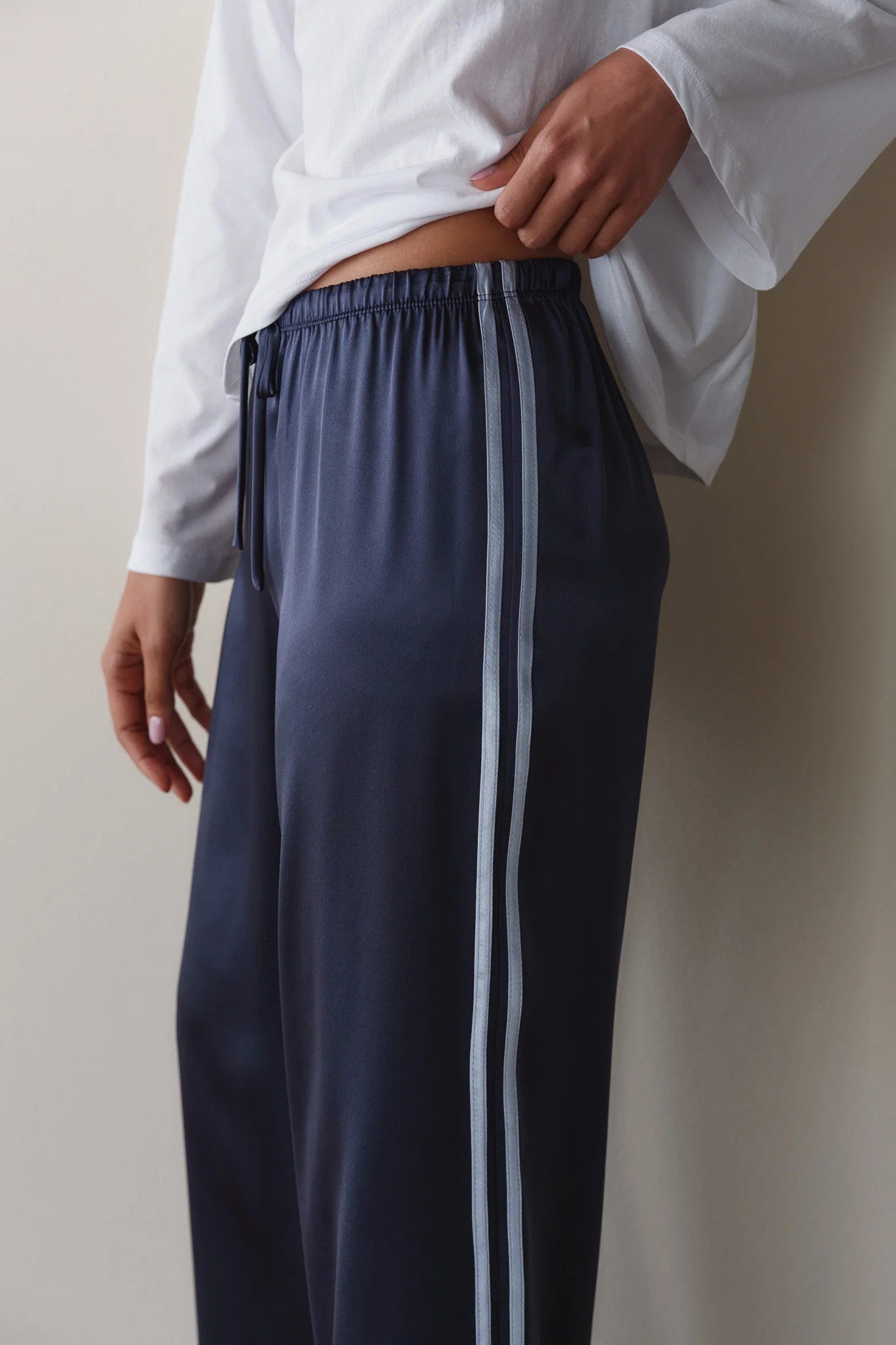 Silk Stripe Crop Pant - Navy / Cloud