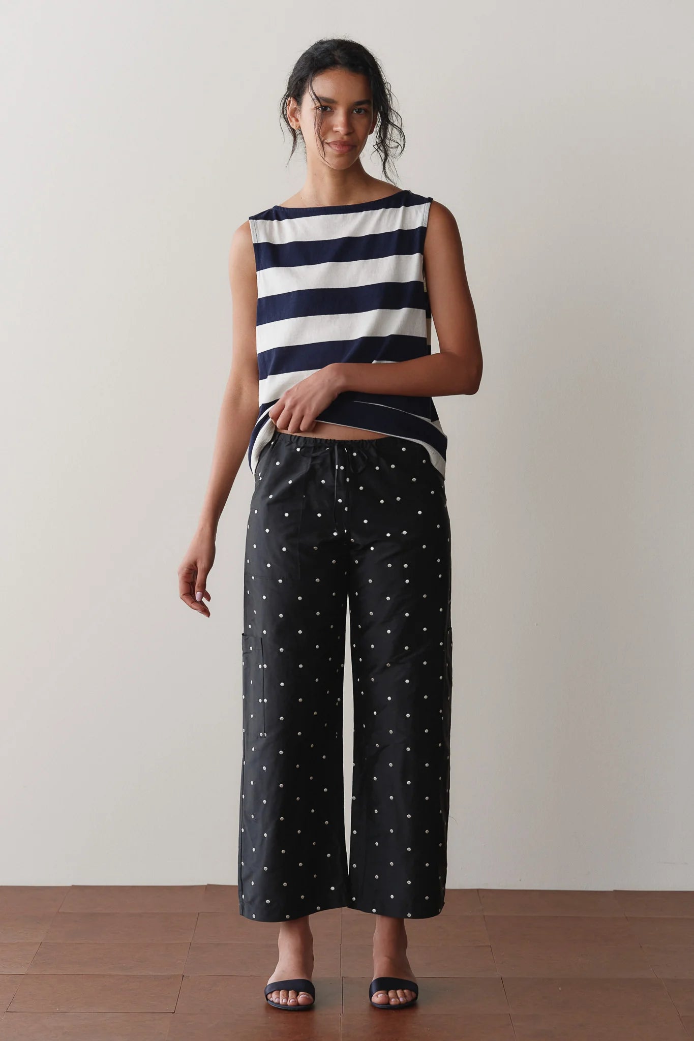 Silk Taffeta Cargo Pant - Jet Polka Dot