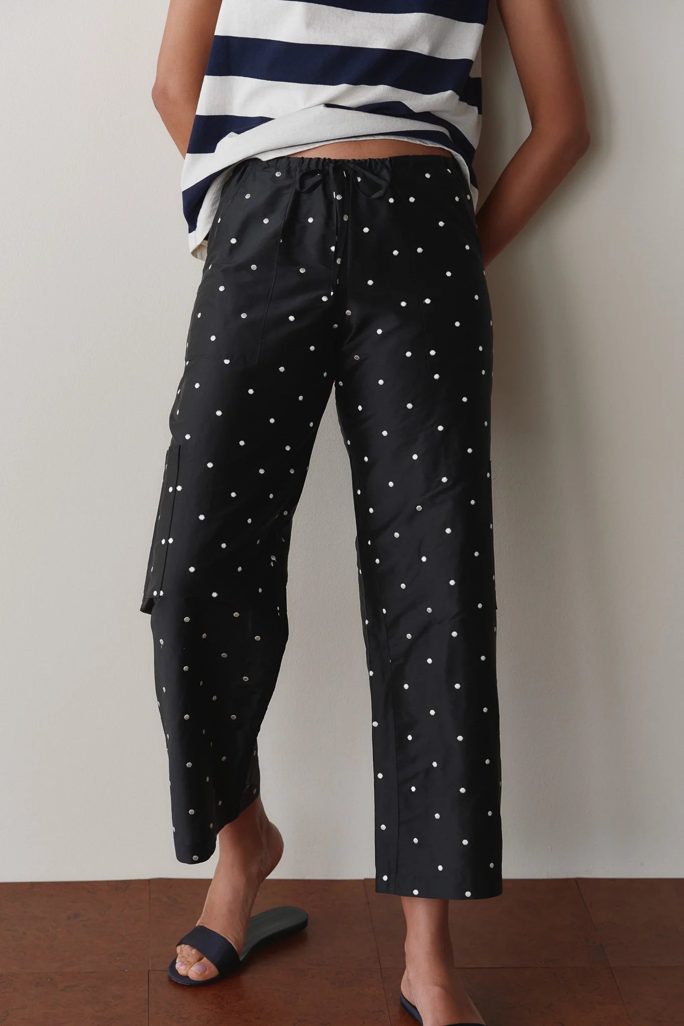 Silk Taffeta Cargo Pant - Jet Polka Dot