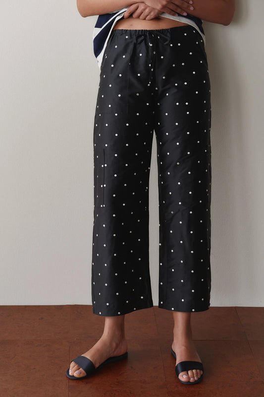 Silk Taffeta Cargo Pant - Jet Polka Dot