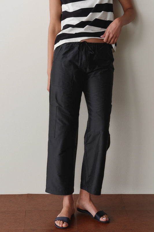 Silk Taffeta Cargo Pant - Jet