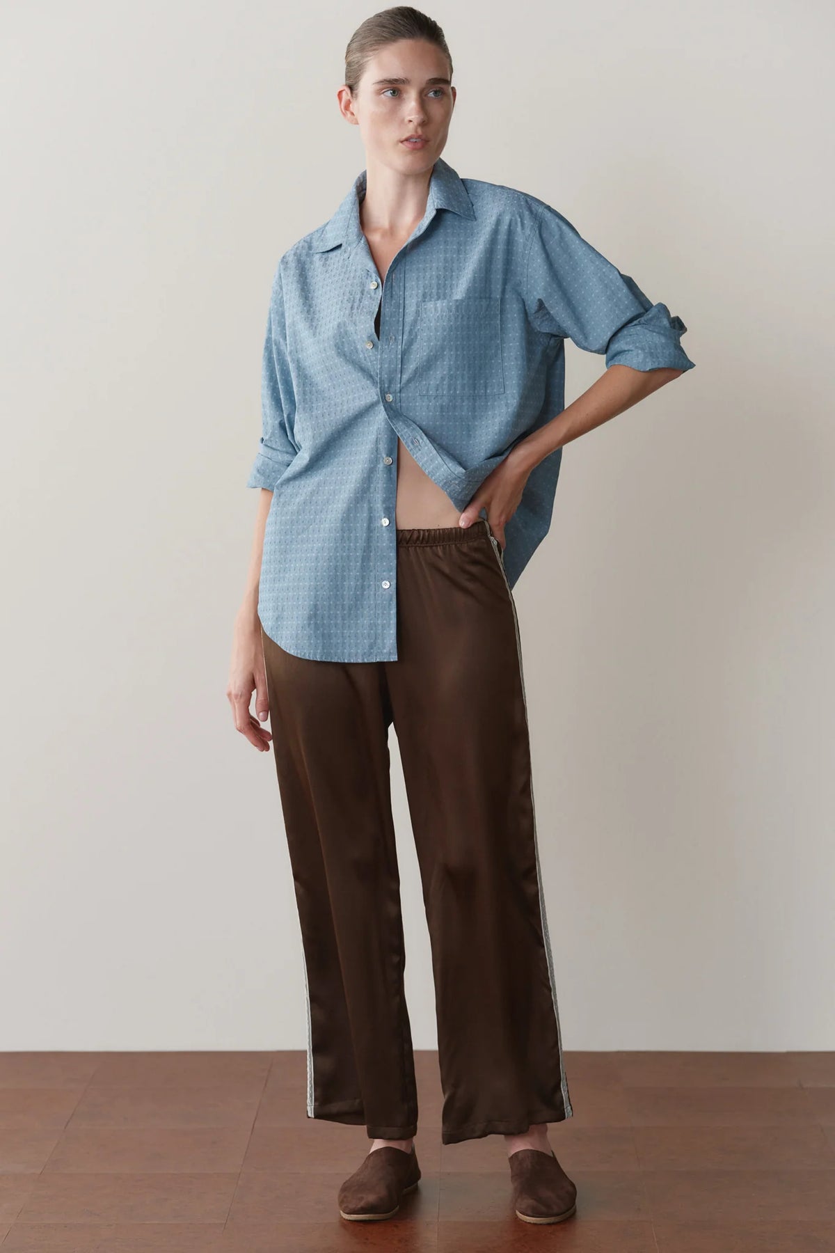 Silk Lace Stripe Crop Pant - Espresso