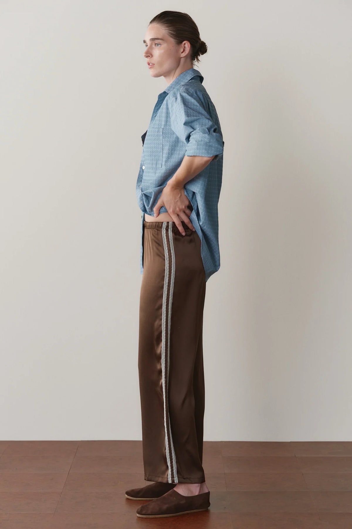 Silk Lace Stripe Crop Pant - Espresso