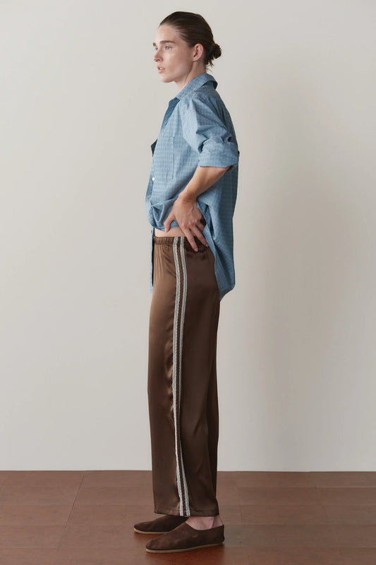 Silk Lace Stripe Crop Pant - Espresso