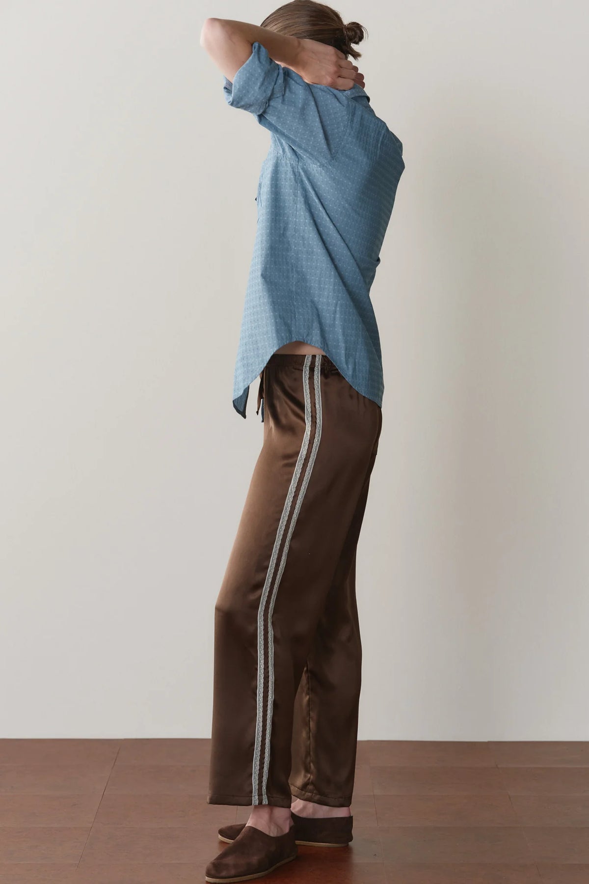 Silk Lace Stripe Crop Pant - Espresso