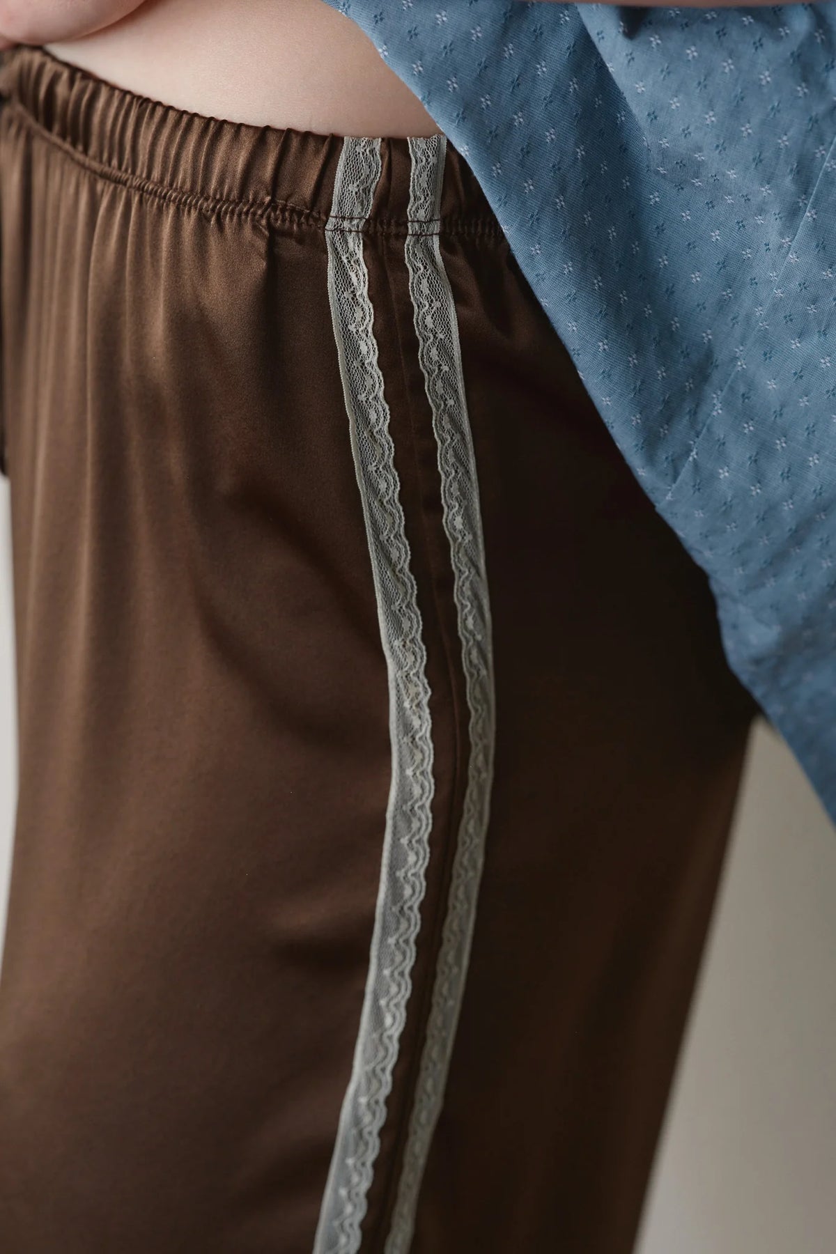 Silk Lace Stripe Crop Pant - Espresso