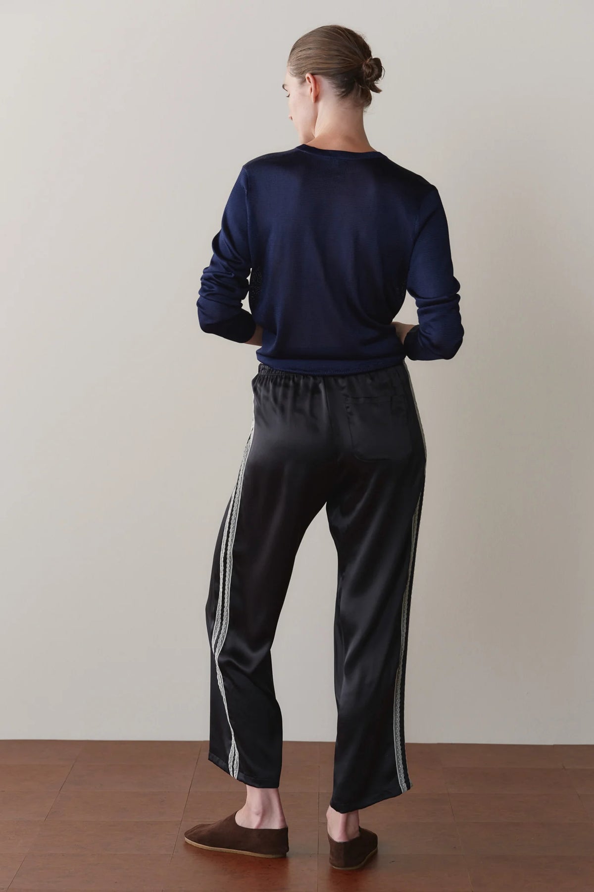 Silk Lace Stripe Crop Pant - Jet