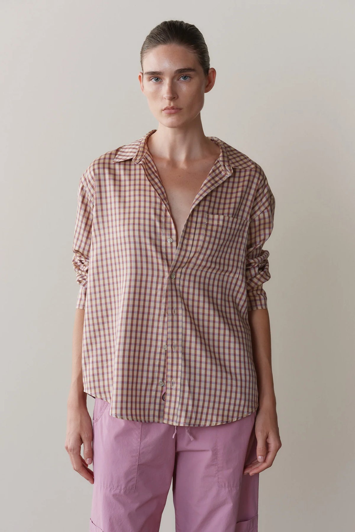 Tencel Plaid Shirt - Creme/Roz Plaid