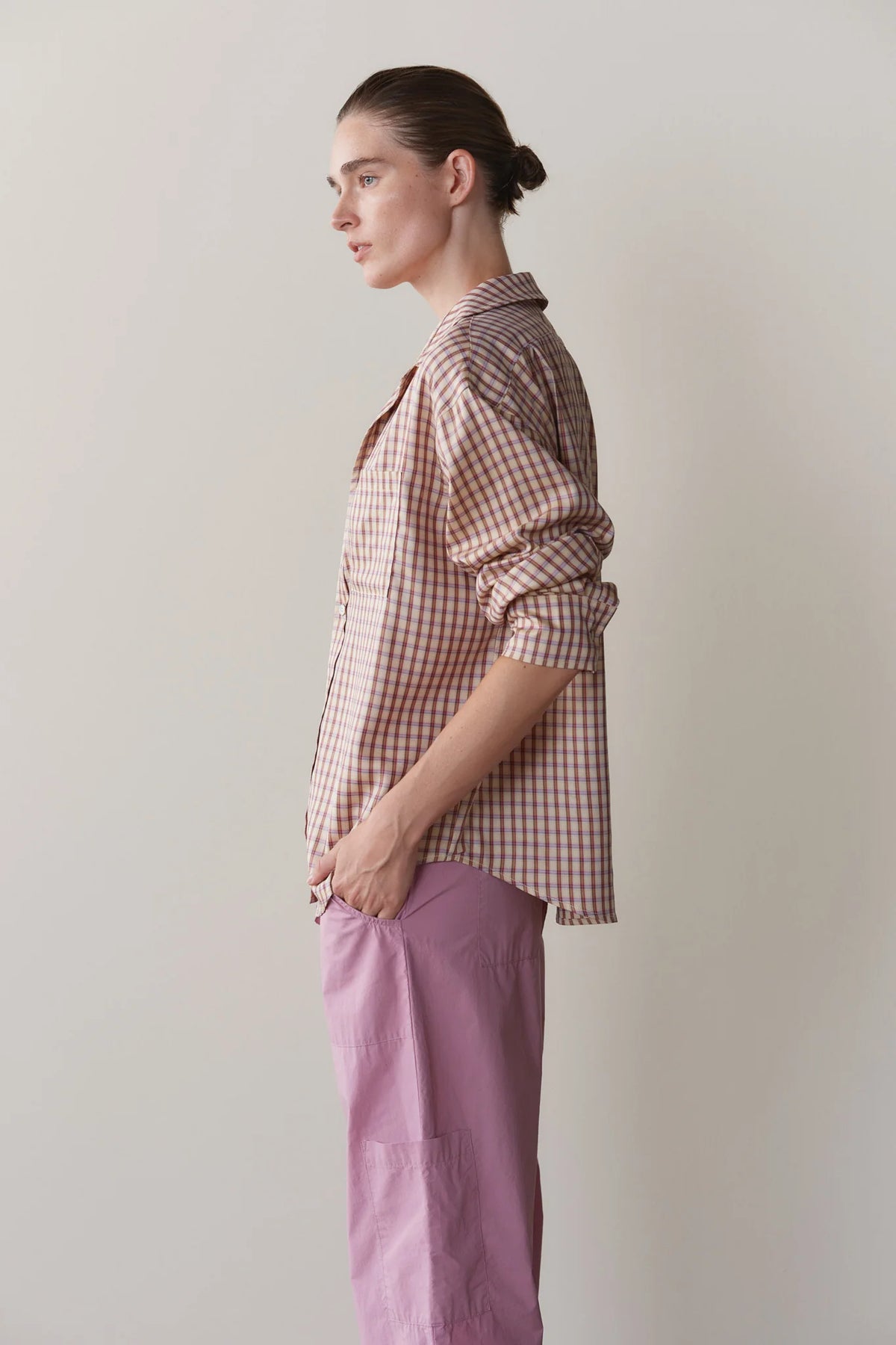 Tencel Plaid Shirt - Creme/Roz Plaid
