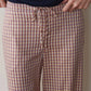 Tencel Plaid Tie Pant - Creme/Roz Plaid