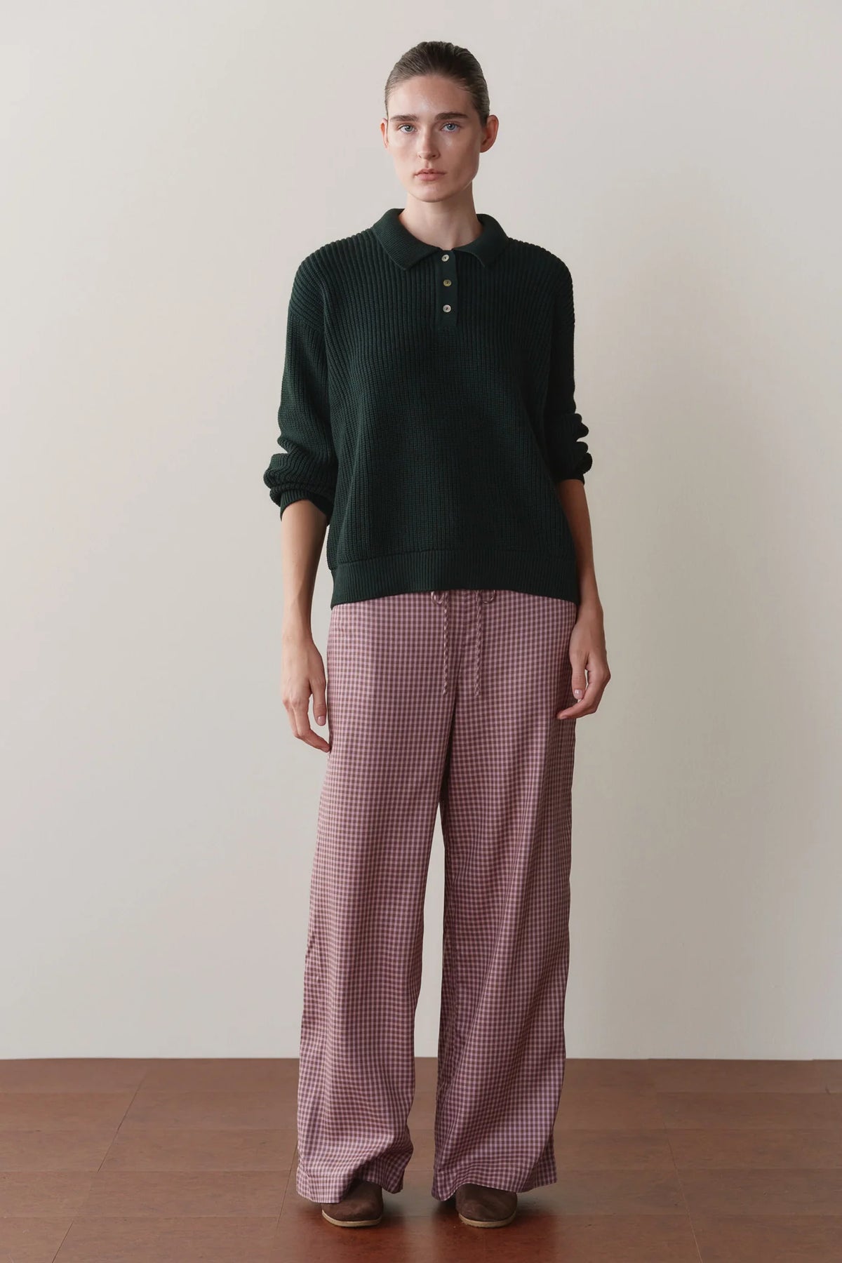Tencel Plaid Tie Pant - Roz/Espresso Plaid