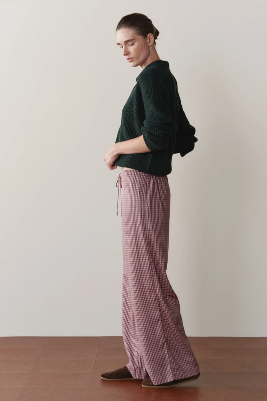Tencel Plaid Tie Pant - Roz/Espresso Plaid