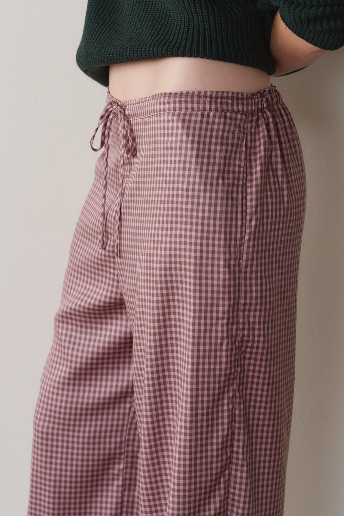 Tencel Plaid Tie Pant - Roz/Espresso Plaid