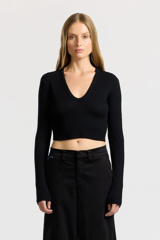 Verona Crop U-Neck Shirt - Black