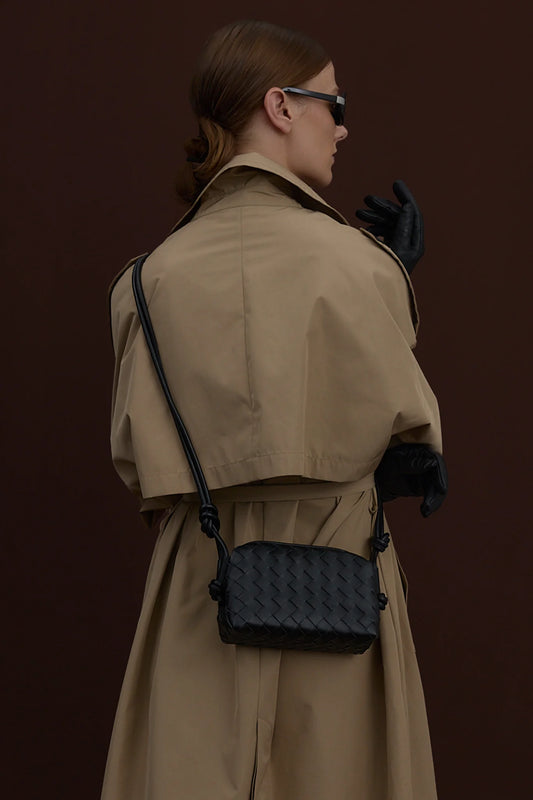 Woven Leather Bag - Black Braided