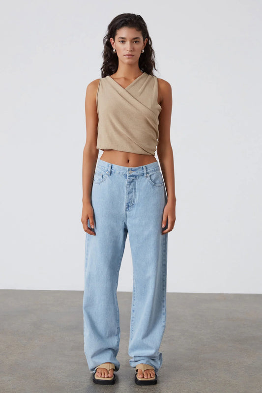 Camel Linen Blend Knit Top