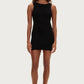 Crinkle Knit Mini Dress - Black