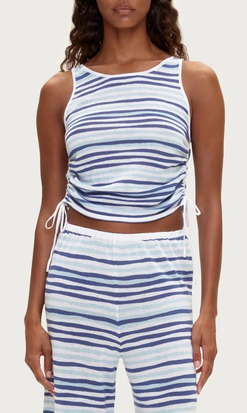 Gathered Knit Tank - Blue Stripe