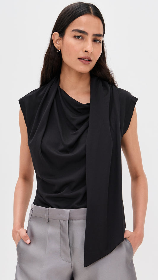 Knitted Scarf Tee - Black