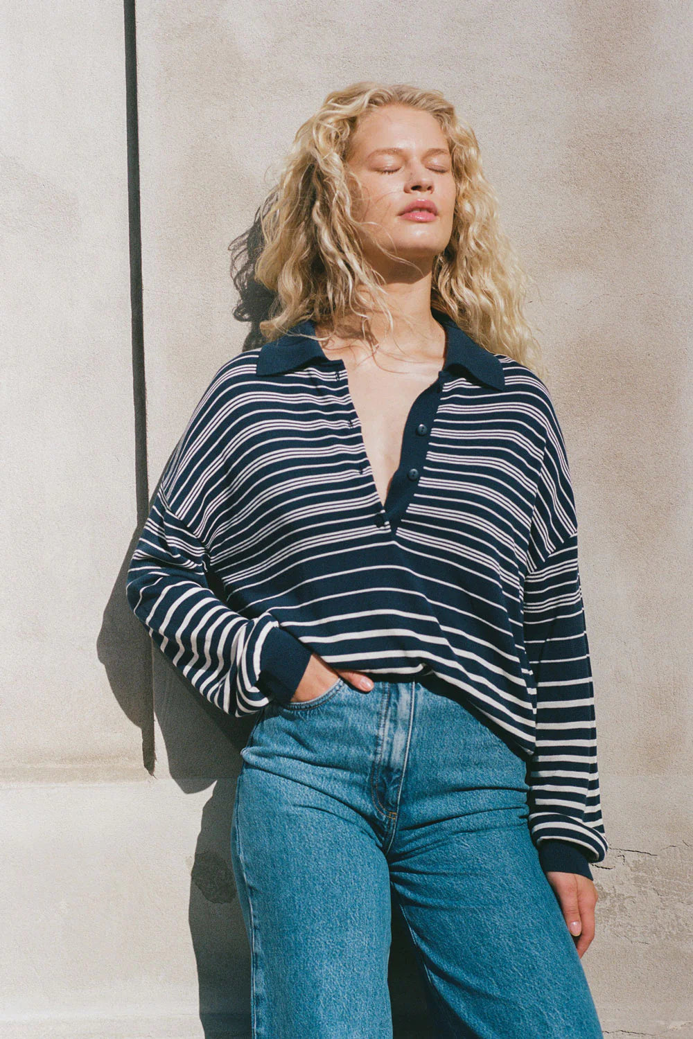 Harlow Polo - Scandi Stripe Navy Cream