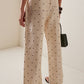 Silk Taffeta Cargo Pants - Creme Walnut Polka Dot