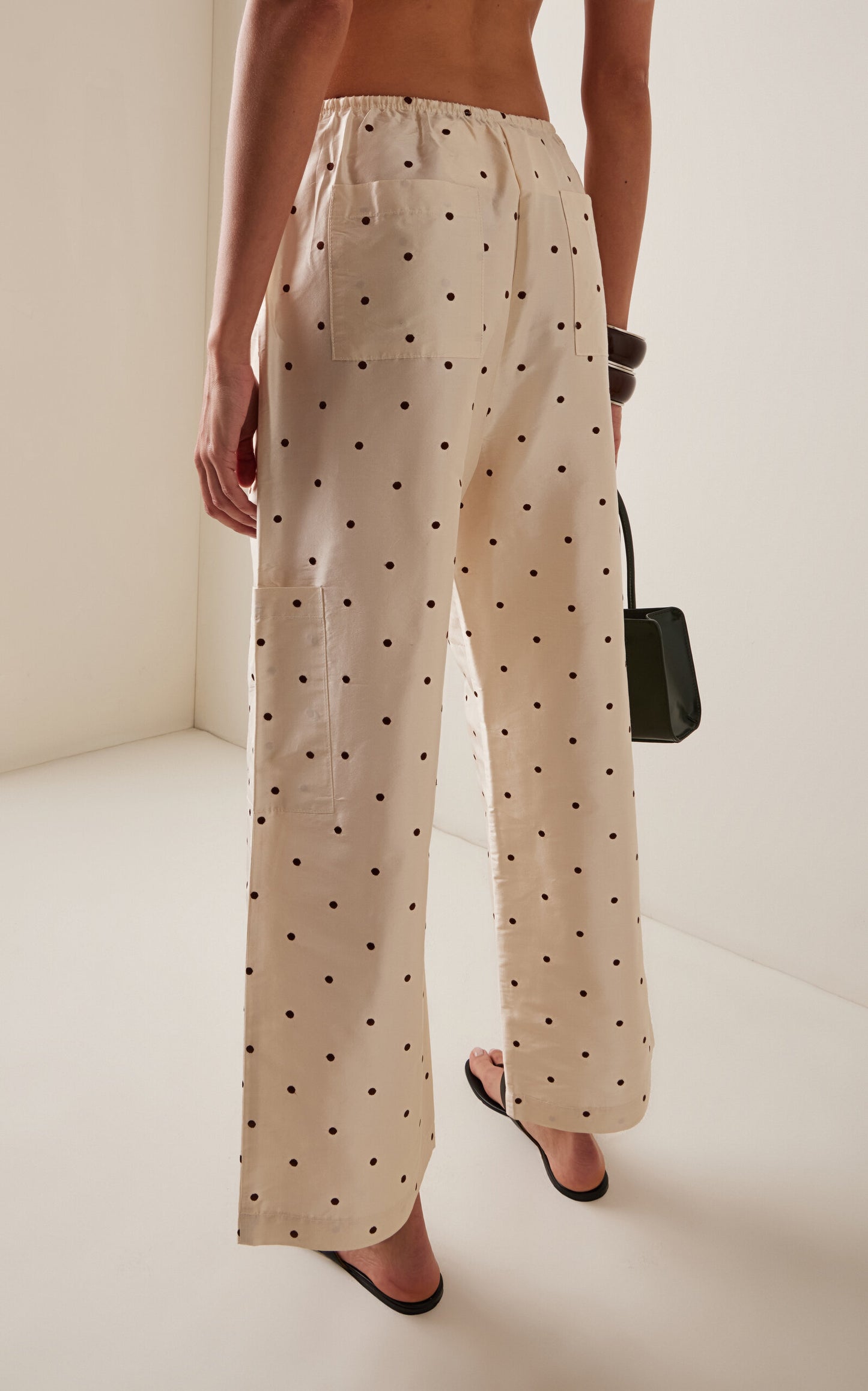 Silk Taffeta Cargo Pants - Creme Walnut Polka Dot
