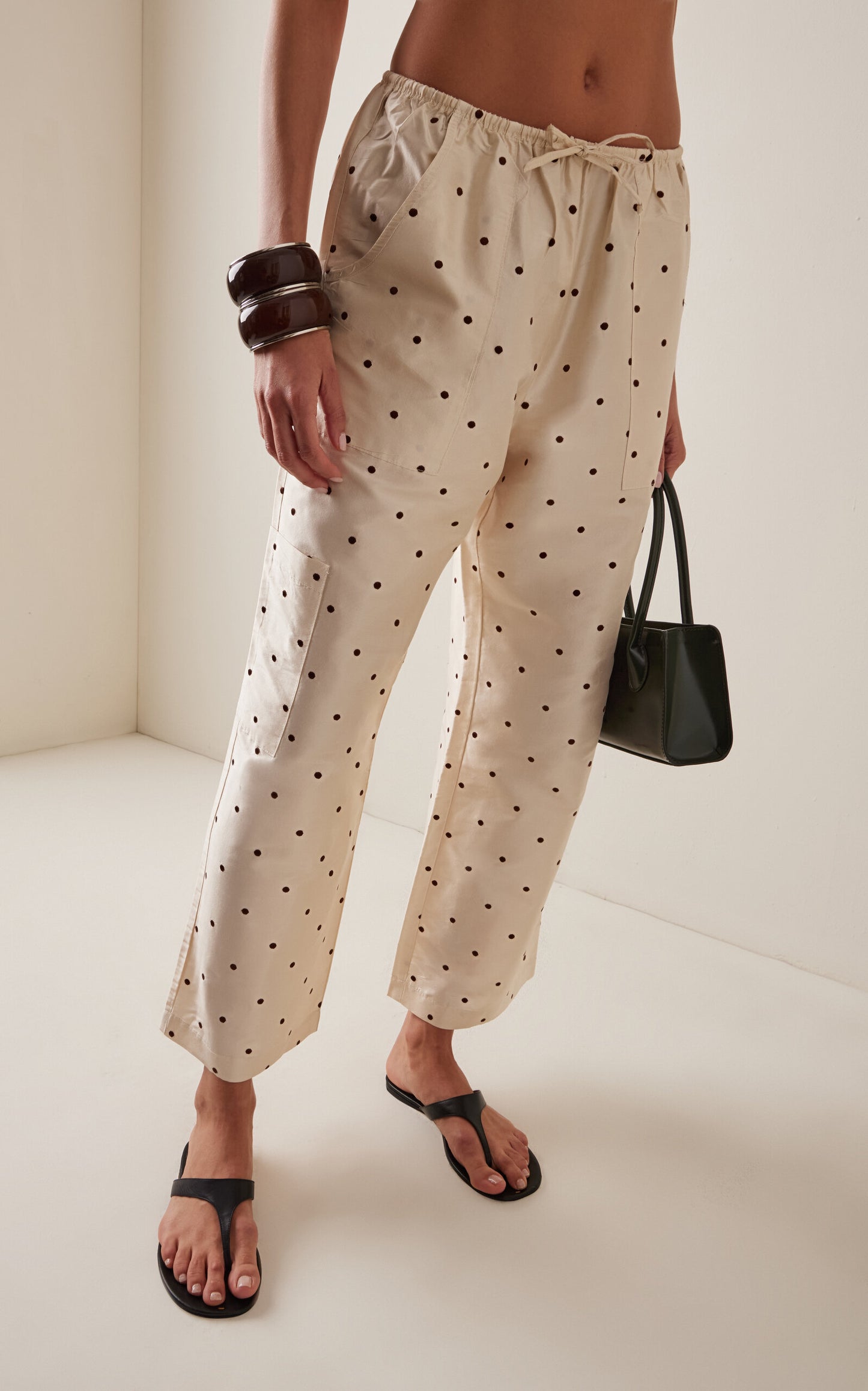 Silk Taffeta Cargo Pants - Creme Walnut Polka Dot