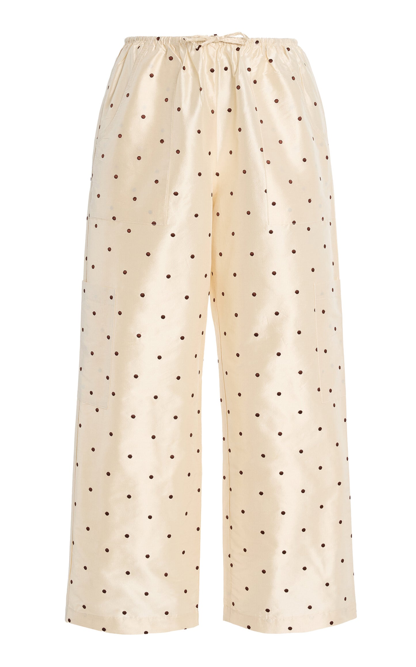 Silk Taffeta Cargo Pants - Creme Walnut Polka Dot