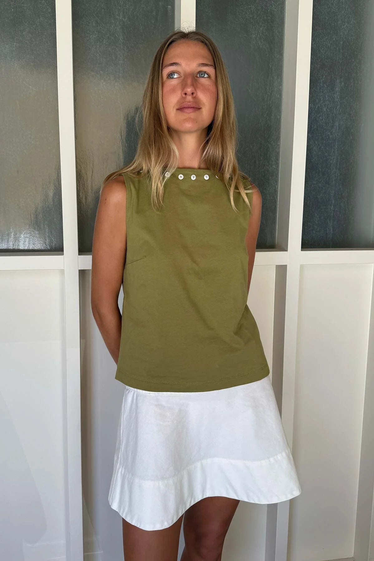 Muriel Button Boatneck Tank - Palm Green