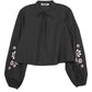 Salm Black Embroidered Cotton Voile Top