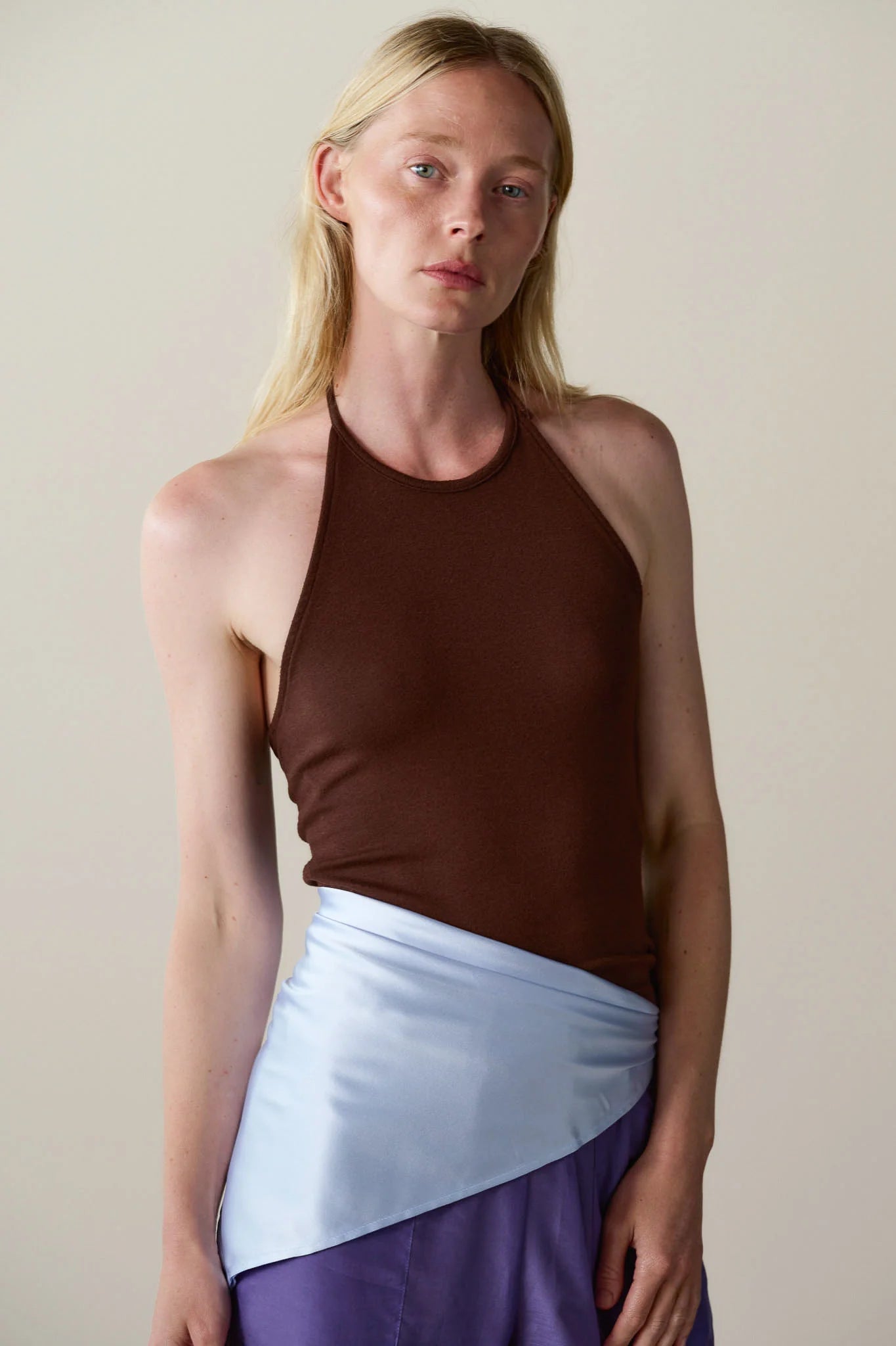 Baby Rib Halter Top - Walnut