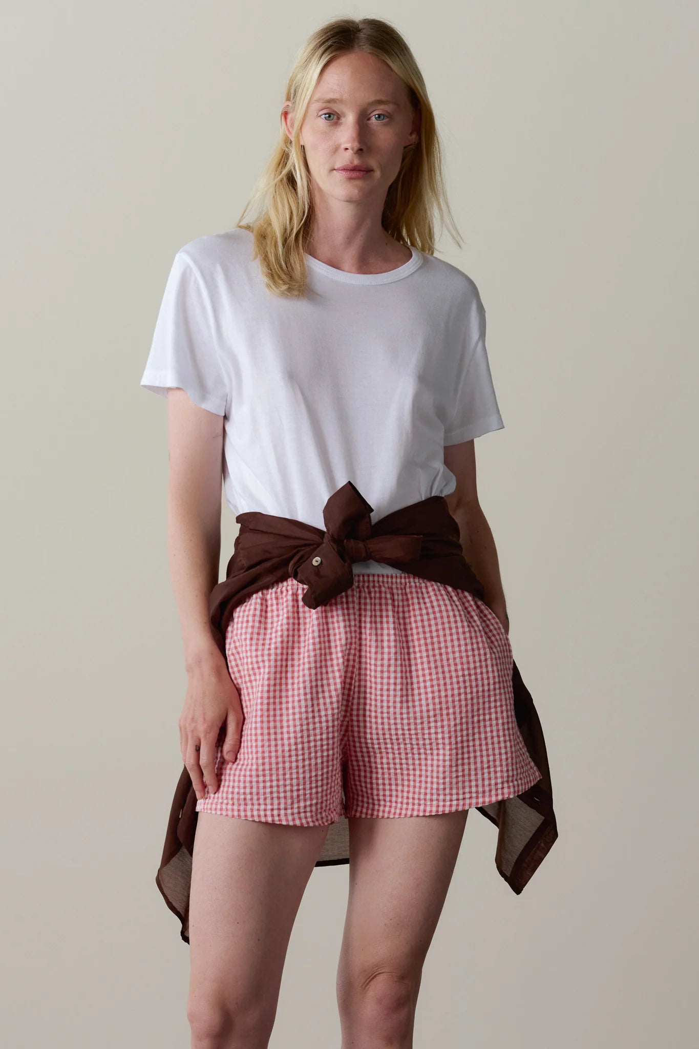 Cotton Gingham Tap Short - Rhubarb