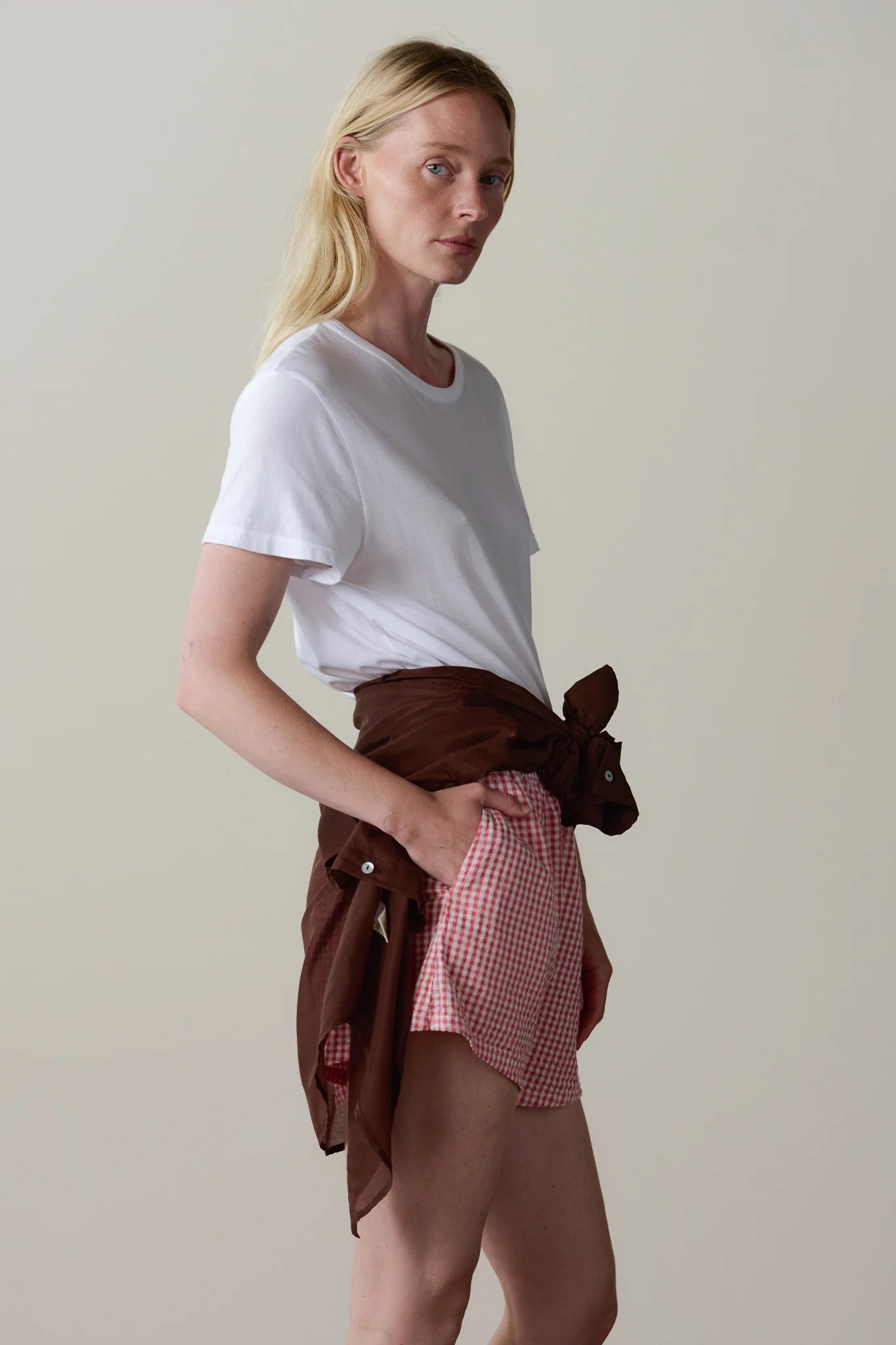 Cotton Gingham Tap Short - Rhubarb