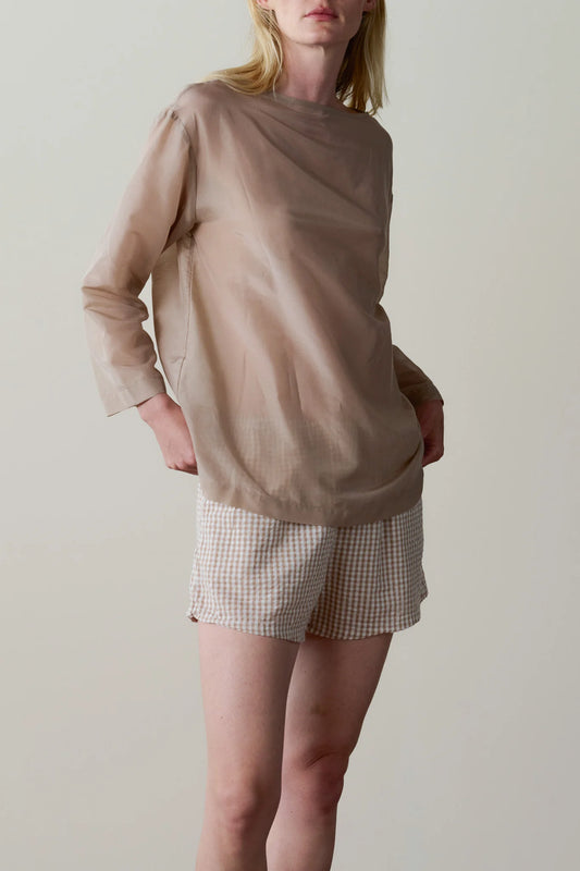 Cotton Gingham Tap Short - Shitake