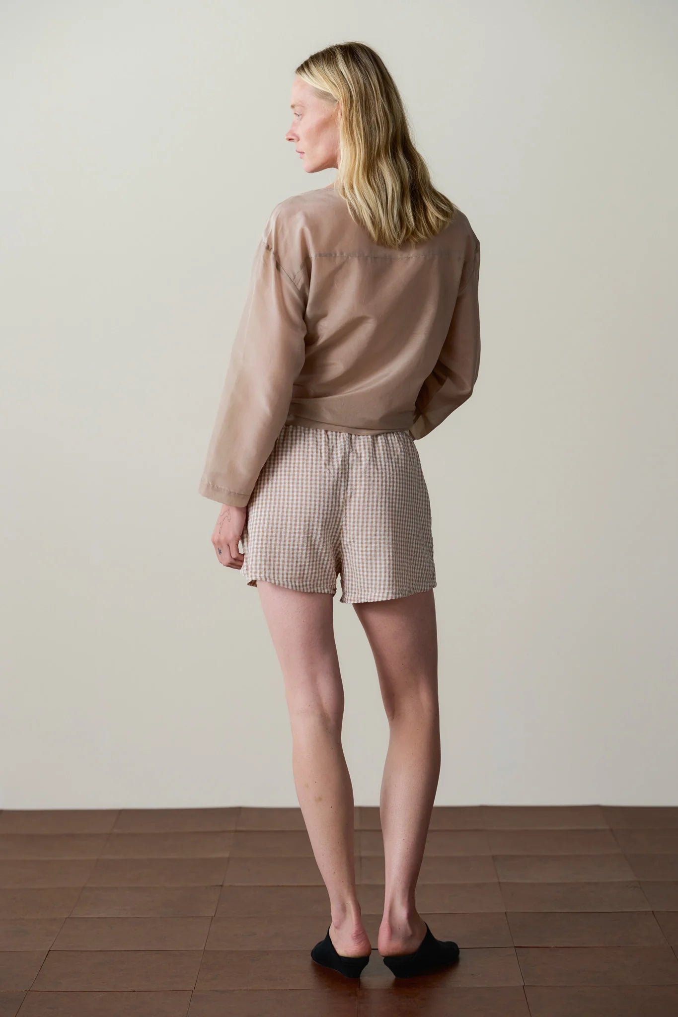 Cotton Gingham Tap Short - Shitake