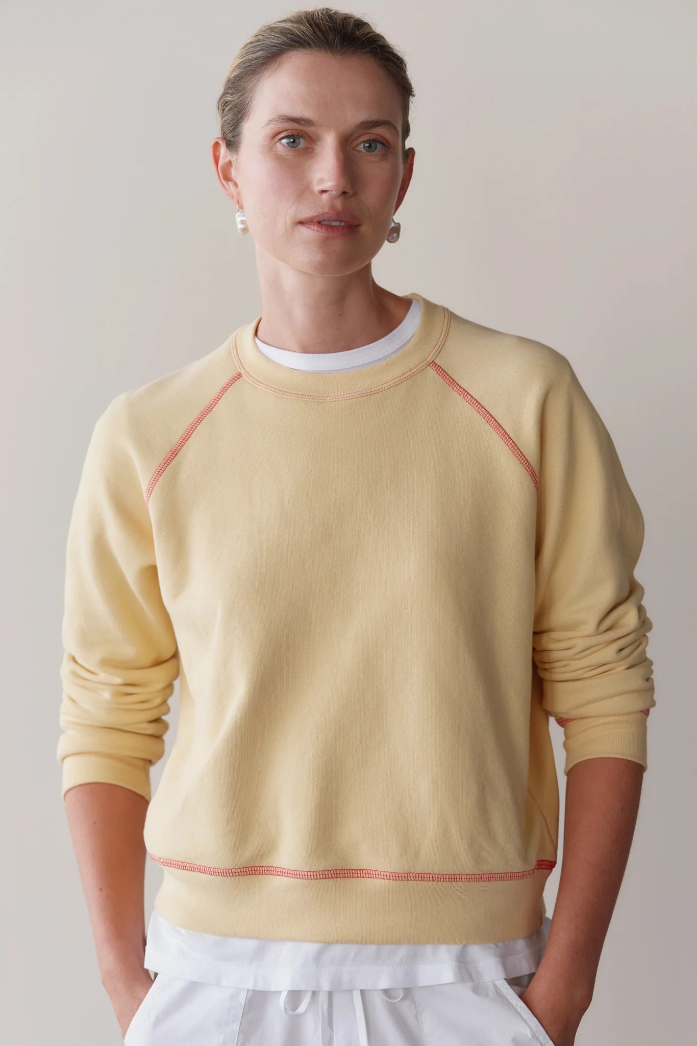 Eco-Terry Contrast Stitch Sweatshirt - Butter